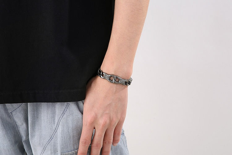 Vintage Stainless Steel Curb Chain Bracelet – 22cm Gothic & Street Style for Men KB23805-D