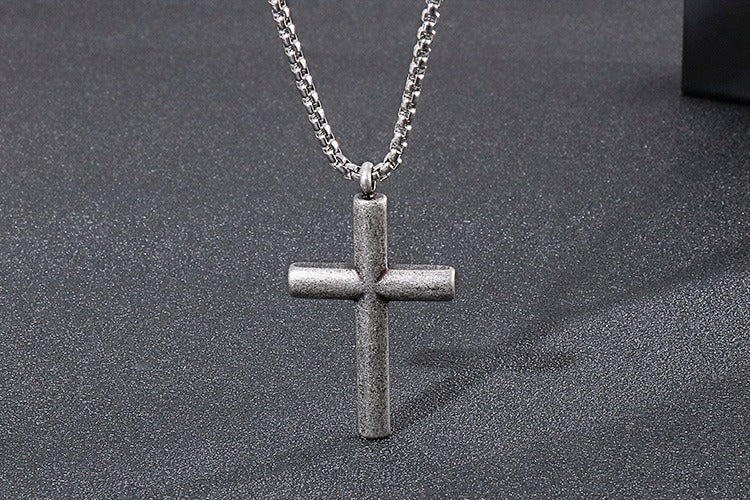 Kemstone Classic Titanium Steel Cross Necklace – Polished Pendant for Couples KP55901-BD