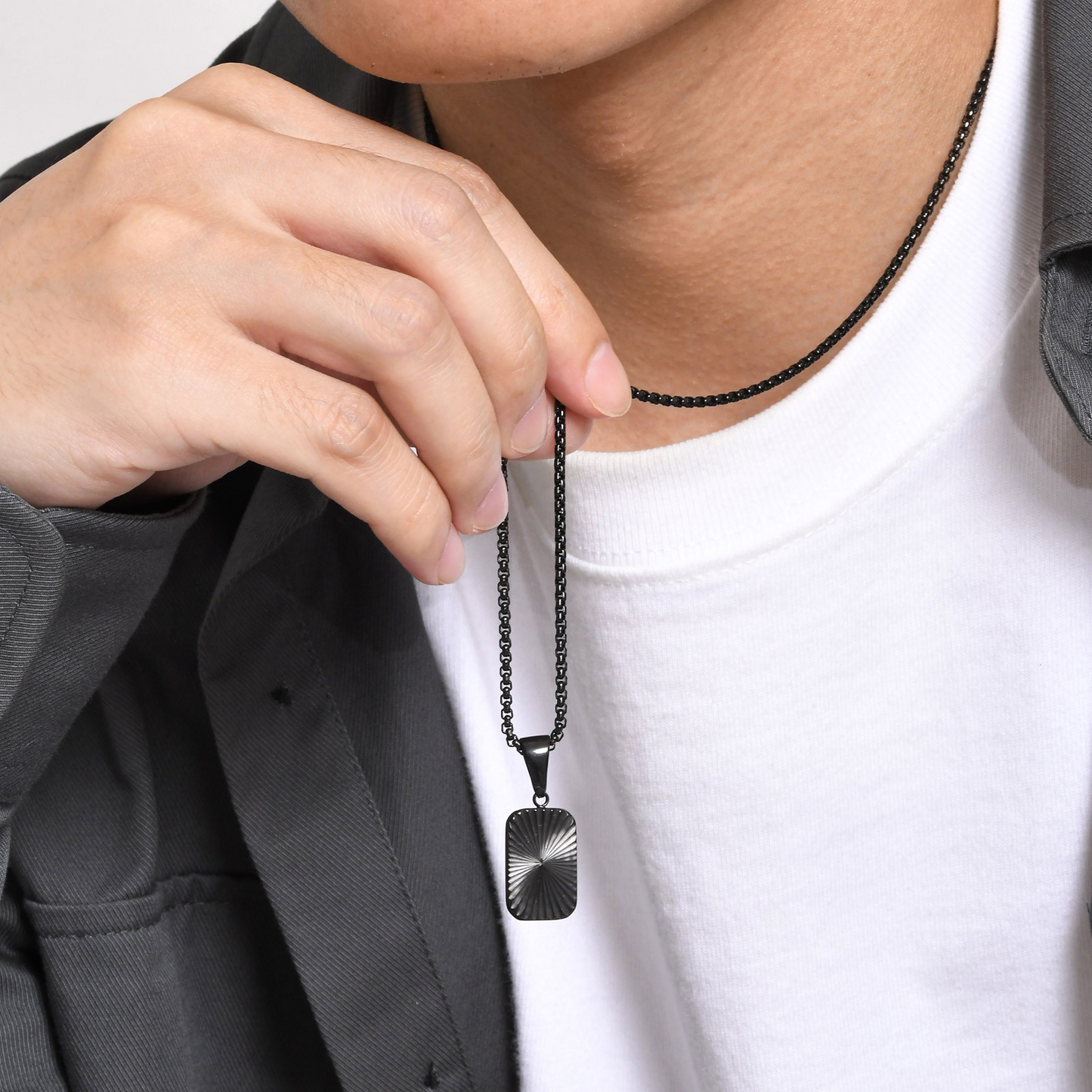 Kemstone Stainless Steel Textured Square Pendant Necklace for Men PN-2001