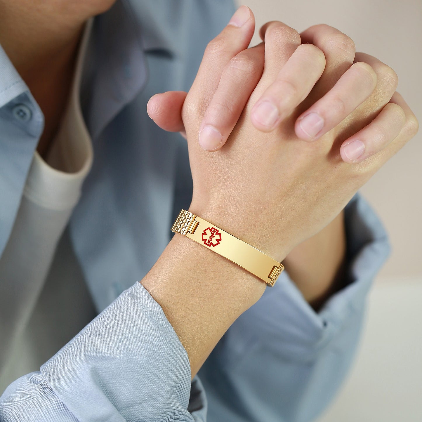 Pulsera elástica de alerta médica – Banda de identificación de acero inoxidable de 12 mm BR-263