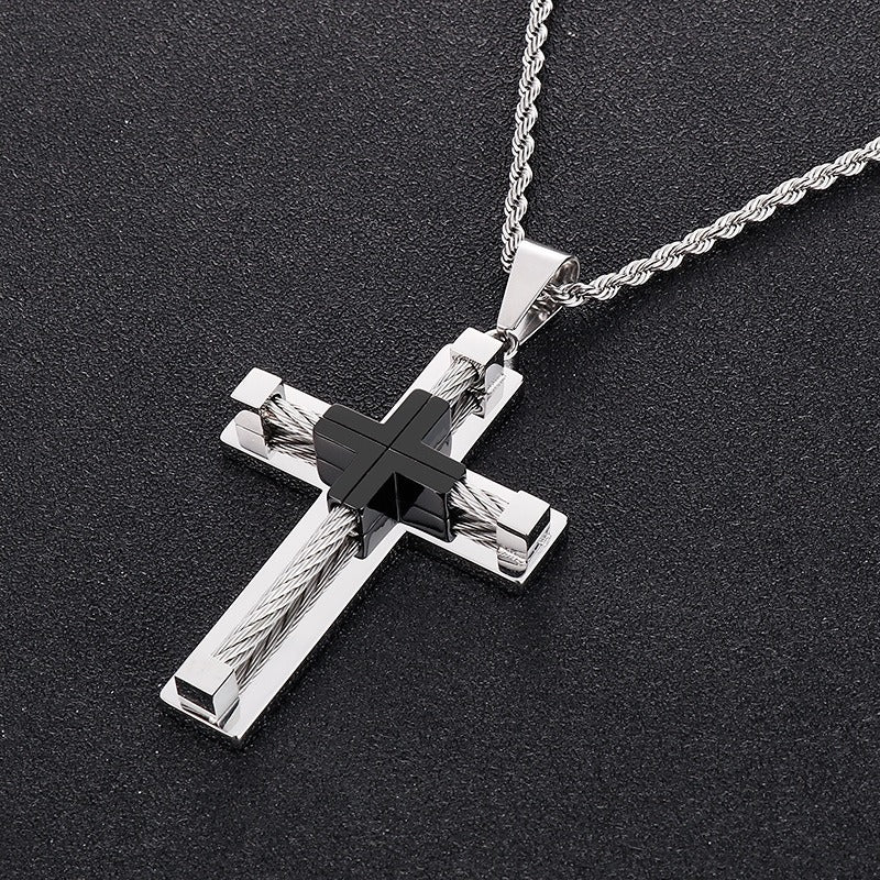 Collar con colgante de cruz de acero inoxidable y titanio minimalista moderno Kemstone para hombre - Joyería unisex duradera y de uso diario KP55886-K