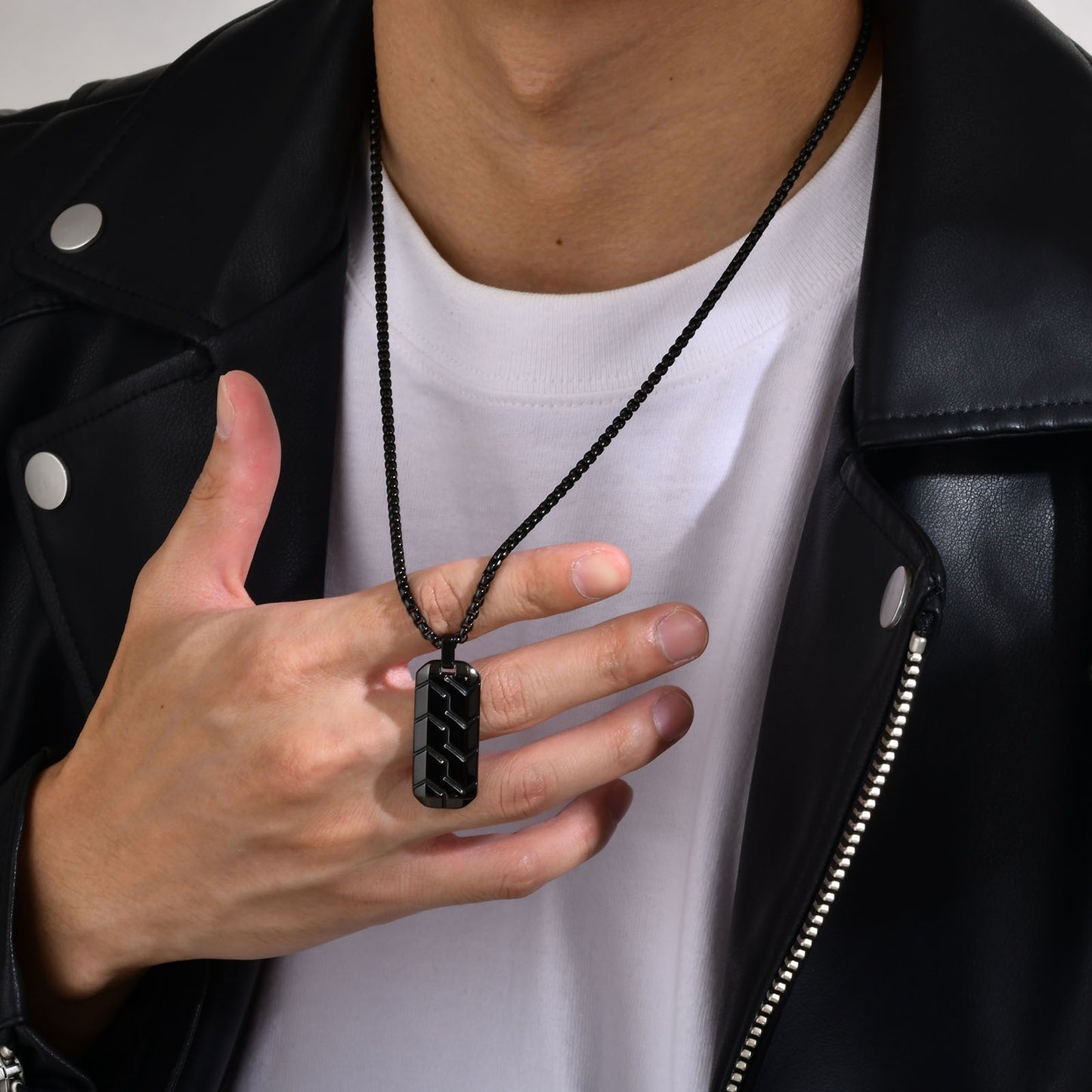 Tire Tread Pendant Necklace for Men – Stainless Steel Geometric Dog Tag PN-1857