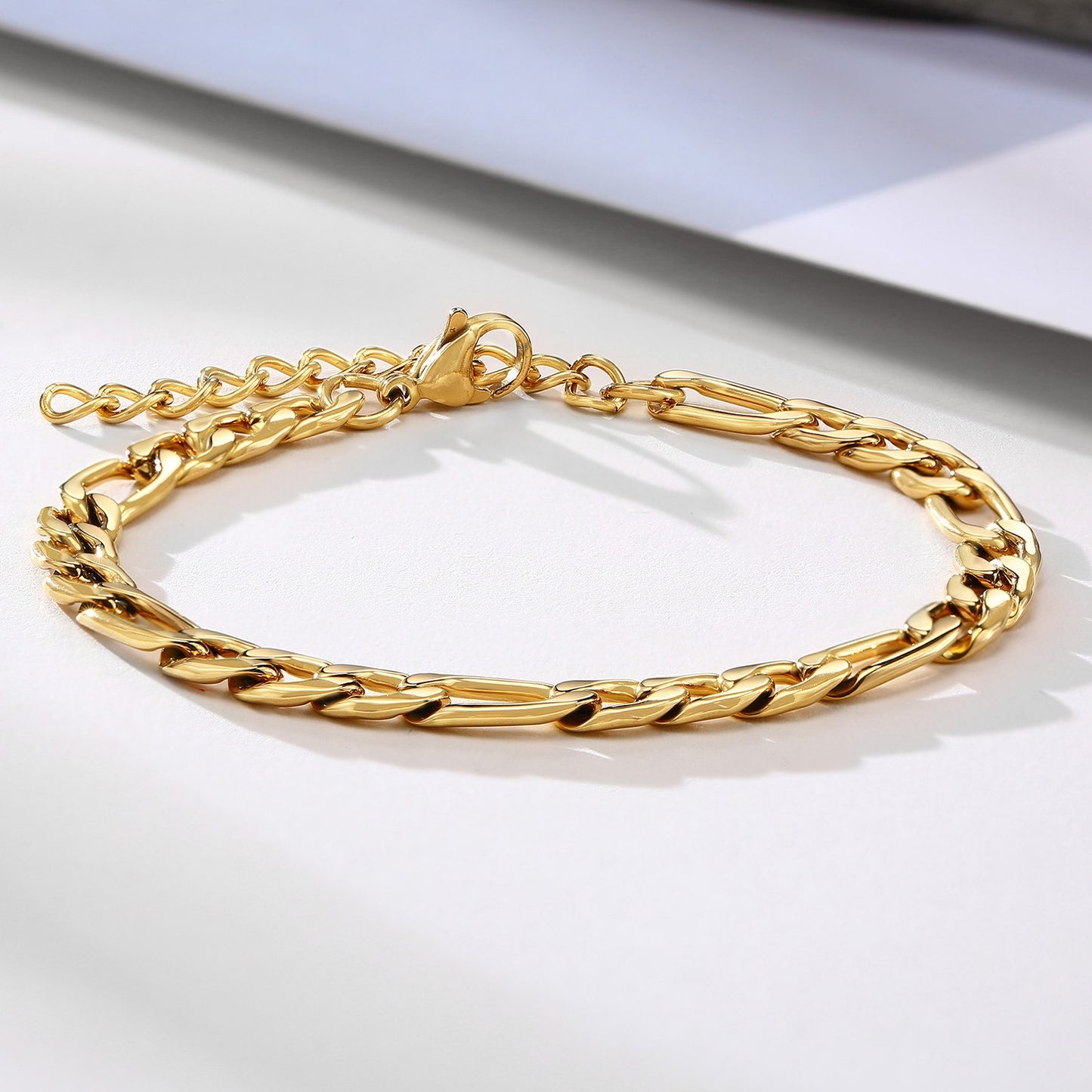 Pulsera Kemstone de acero inoxidable 3:1 con cadena NK de titanio y acero - 5 mm/7 mm, joyería unisex de oro y acero para uso diario BR-1076