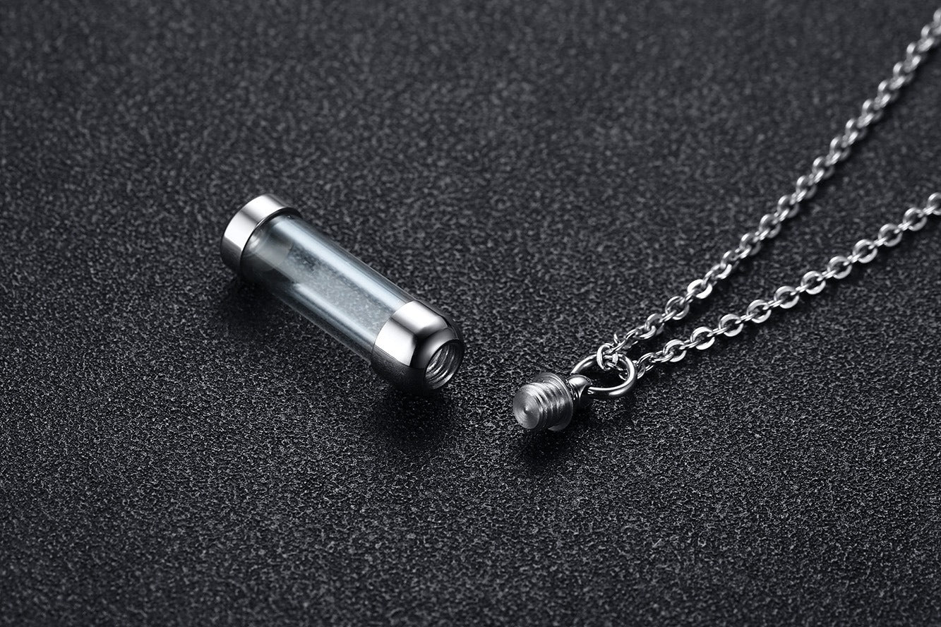 Kemstone Men’s Stainless Steel Glass Vial Pendant Necklace – Gothic Memorial Perfume Bottle Urn Amulet PN-716