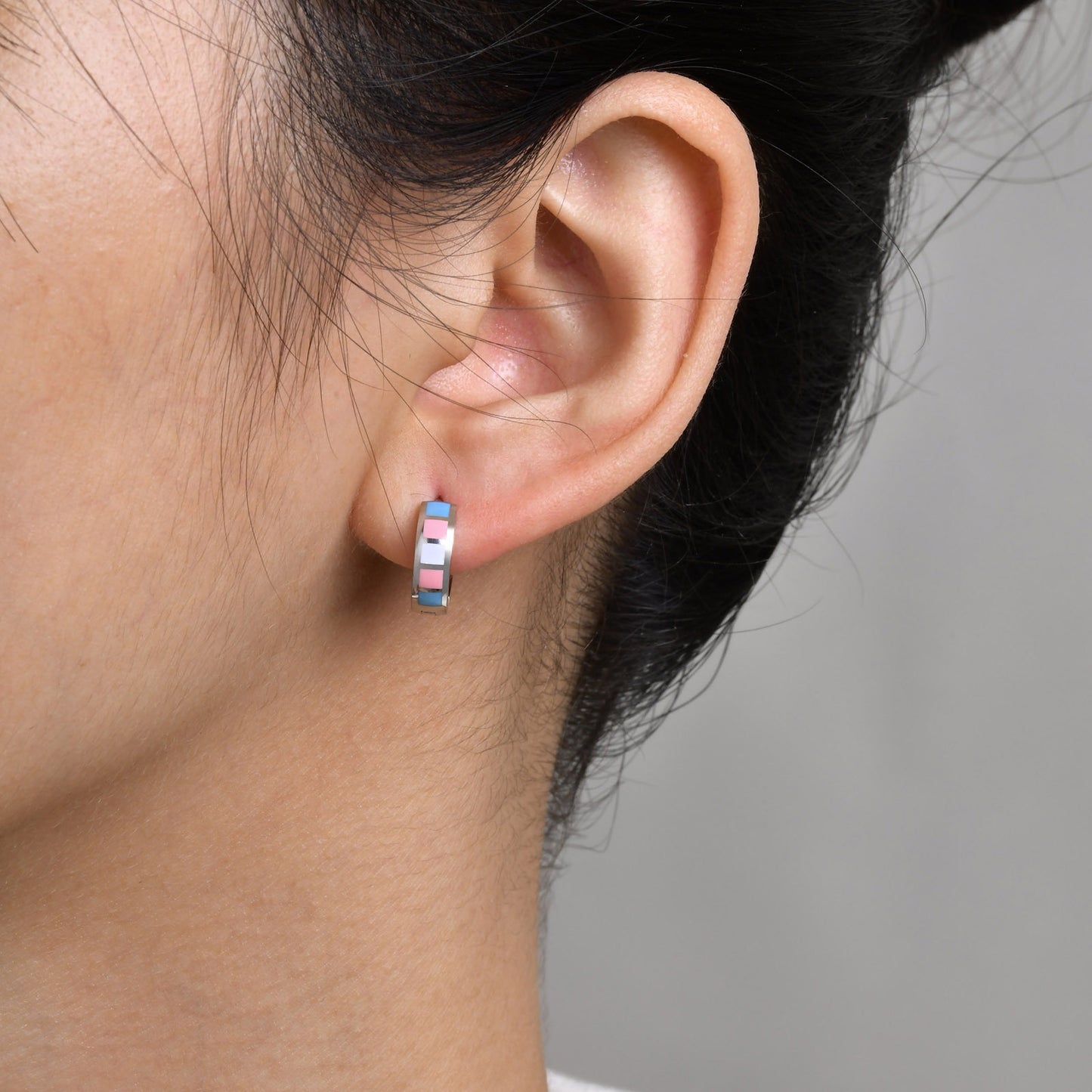 Kemstone Stainless Steel Color Block Hoop Earrings – 13mm Small Huggie Punk Street Style PE-014