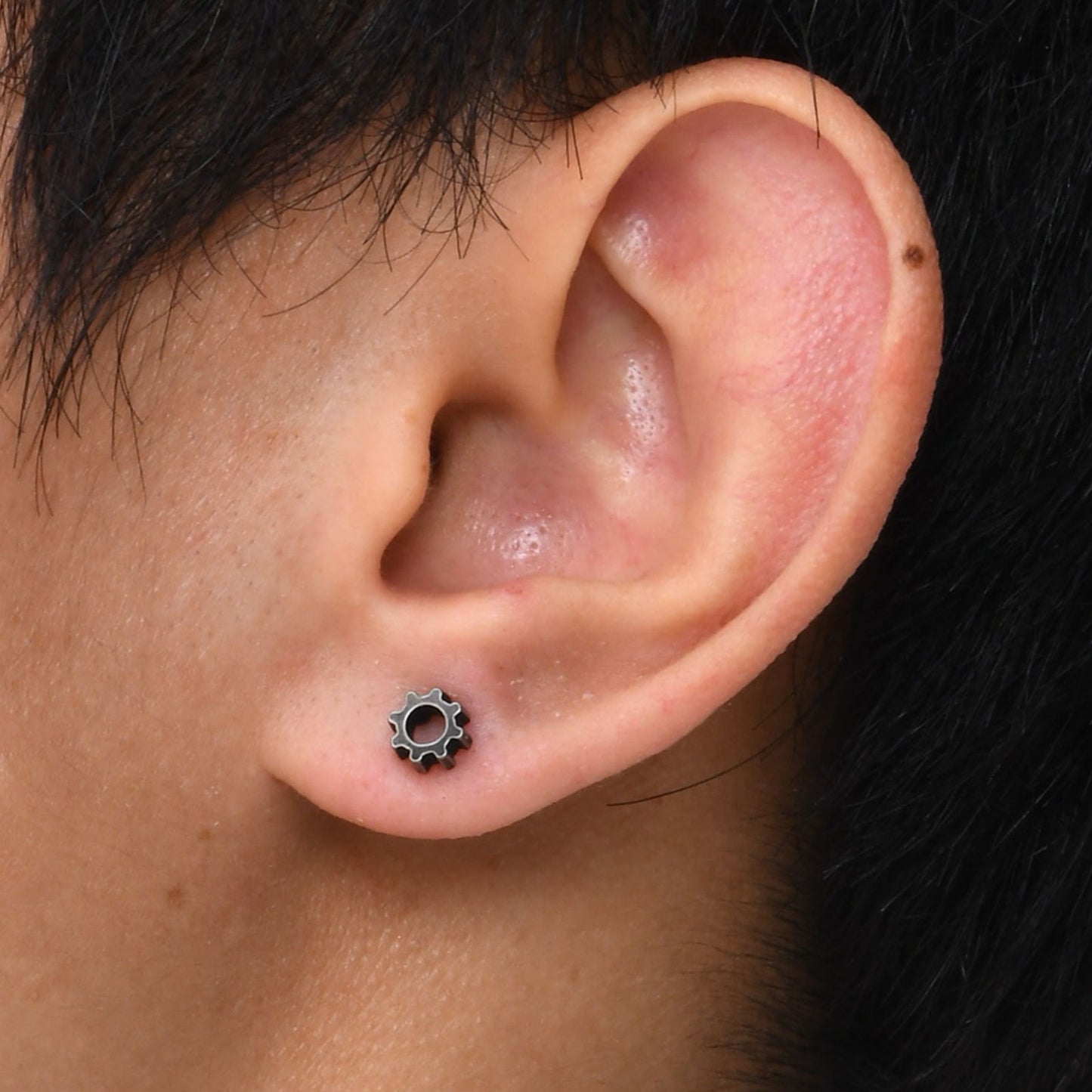 Gear Stud Earring for Men – Vintage Gray Stainless Steel Gothic Punk Jewelry ES-529
