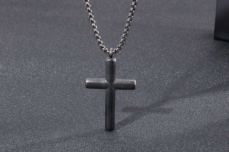 Kemstone Classic Titanium Steel Cross Necklace – Polished Pendant for Couples KP55901-BD