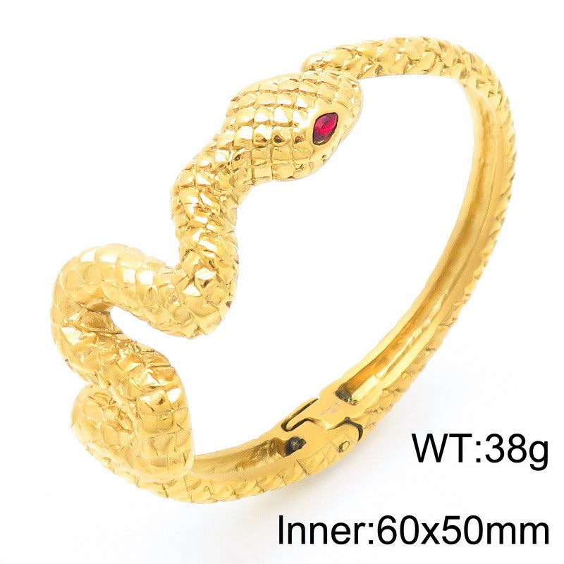 Kemstone Men’s Snake Bracelet – Punk Gothic Stainless Steel Cuff with Red/Green Eyes Norse-Inspired KB148287