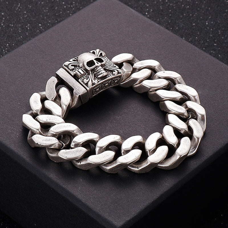 Kemstone Titanium Steel Skull Cuban Chain Bracelet – Bold Streetwear Men’s Accessory KB69725-BD