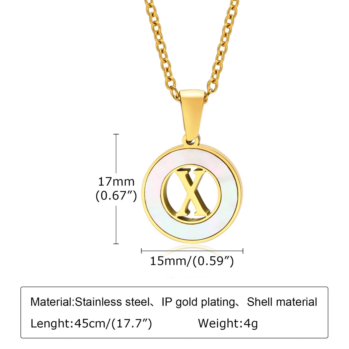 Collar circular de acero inoxidable con letras y conchas Kemstone para mujer PN-1761