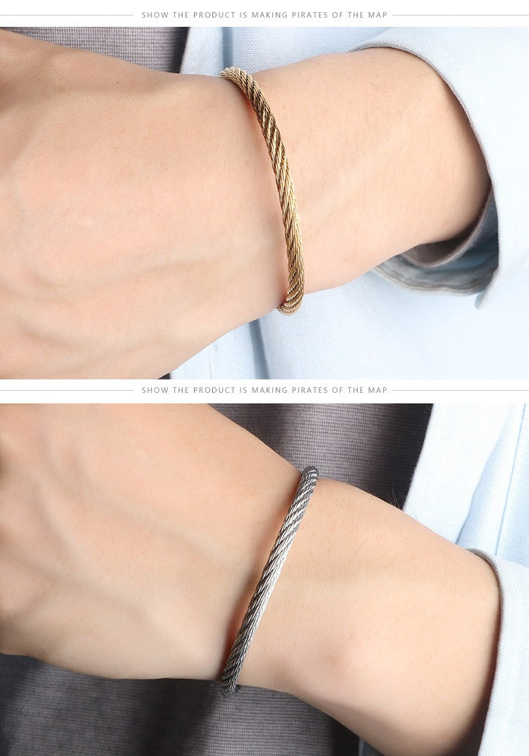 Kemstone Men’s Nail Cable Cuff Bracelet – Stainless Steel Industrial Punk Wristband KB110358-K