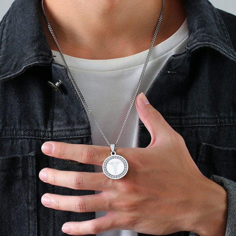 Kemstone Men’s Stainless Steel Caduceus Pendant Necklace – Gold & Silver PN-619