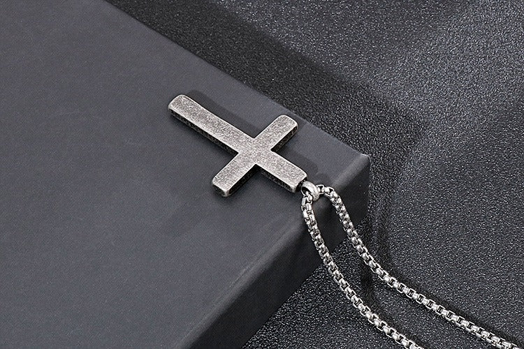 Kemstone Classic Titanium Steel Cross Necklace – Polished Pendant for Couples KP55901-BD