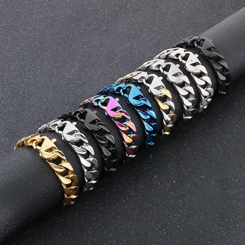 Kemstone Men’s Stainless Steel Cuban Chain Bracelet – 21cm Street Style Gothic Power Link KB27123-D