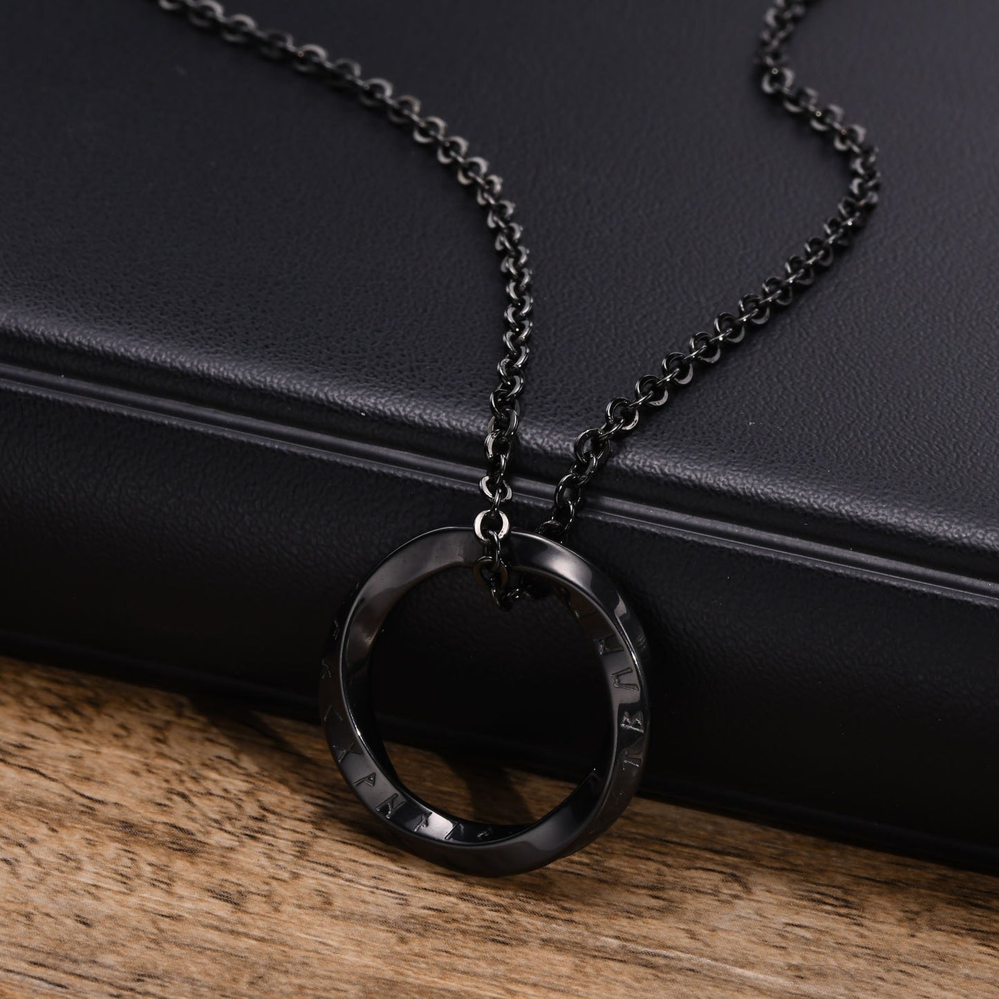 Kemstone Viking Rune Möbius Pendant Necklace – Stainless Steel Norse Circle Amulet PN-1708