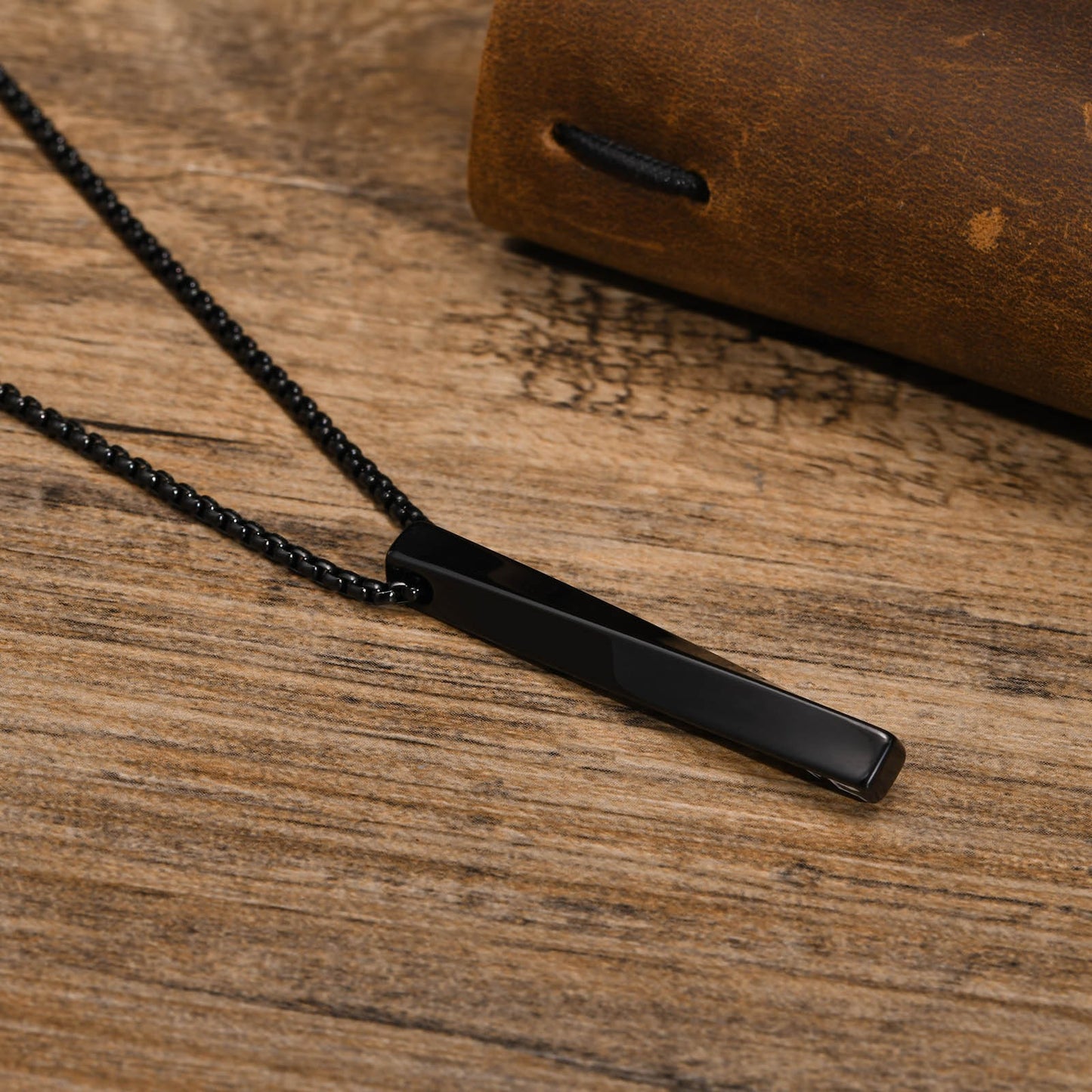 Kemstone Nordic Rune Bar Necklace – Stainless Steel Viking Pendant, Elder Futhark Engraving NC-1383