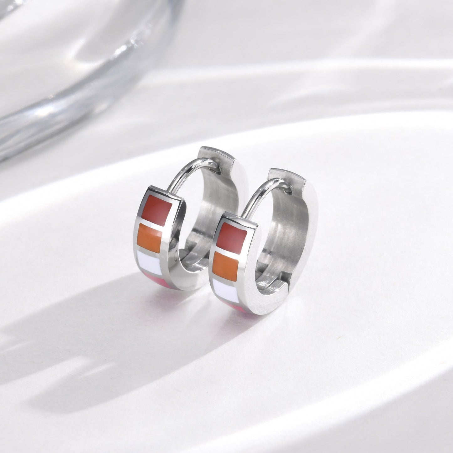 Kemstone Stainless Steel Color Block Hoop Earrings – 13mm Small Huggie Punk Street Style PE-014