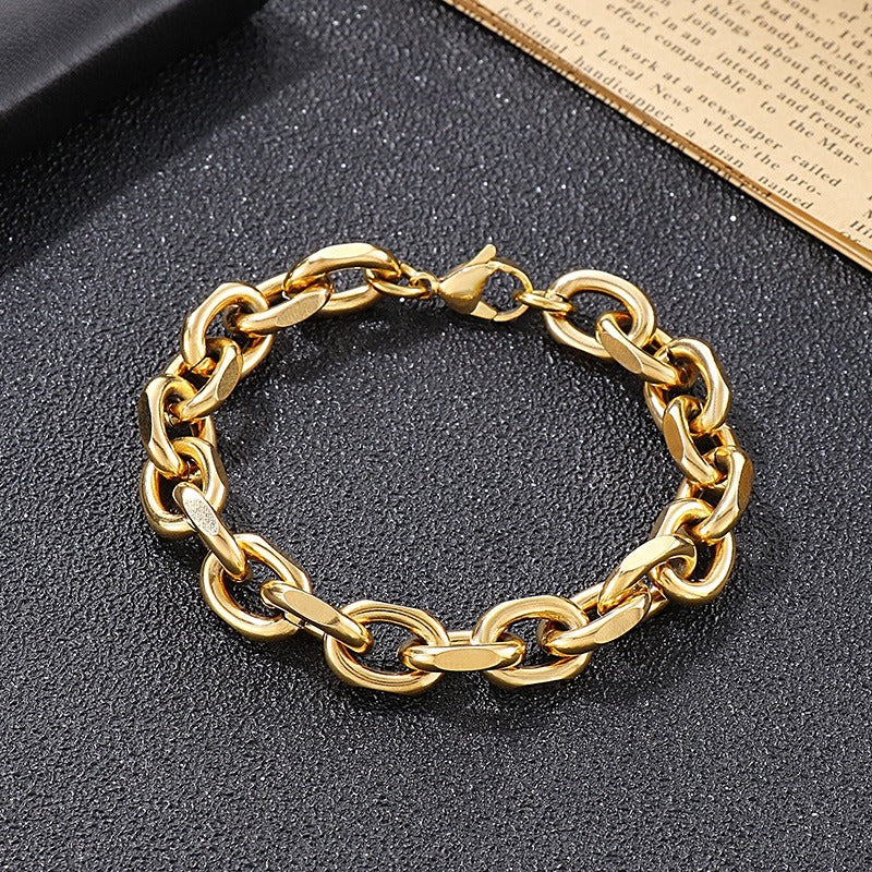 Kemstone Matte Stainless Steel O-Link Chain Set – Gothic Rock Choker & Bracelet for Men’s Urban Streetwear KS138454-Z