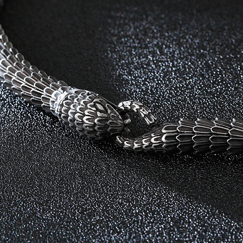 Gothic Snake Scale Chain Bracelet & Necklace – Vintage Titanium Steel Serpent Jewelry for Men KB126122