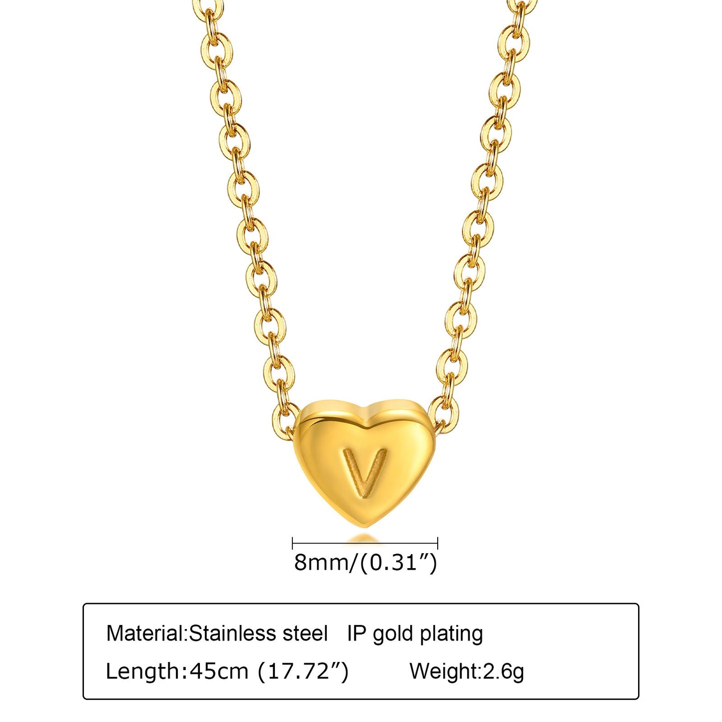 Collar de acero inoxidable Kemstone con letras de corazón - Colgante de amor con 26 letras del alfabeto PN-1670