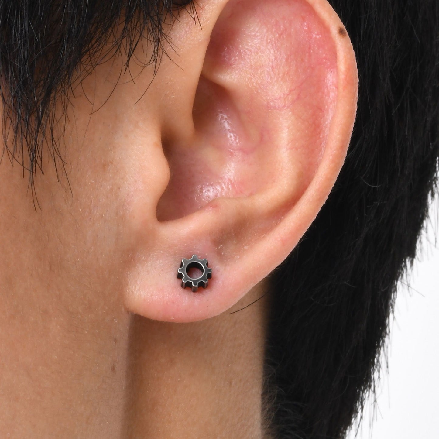Gear Stud Earring for Men – Vintage Gray Stainless Steel Gothic Punk Jewelry ES-529