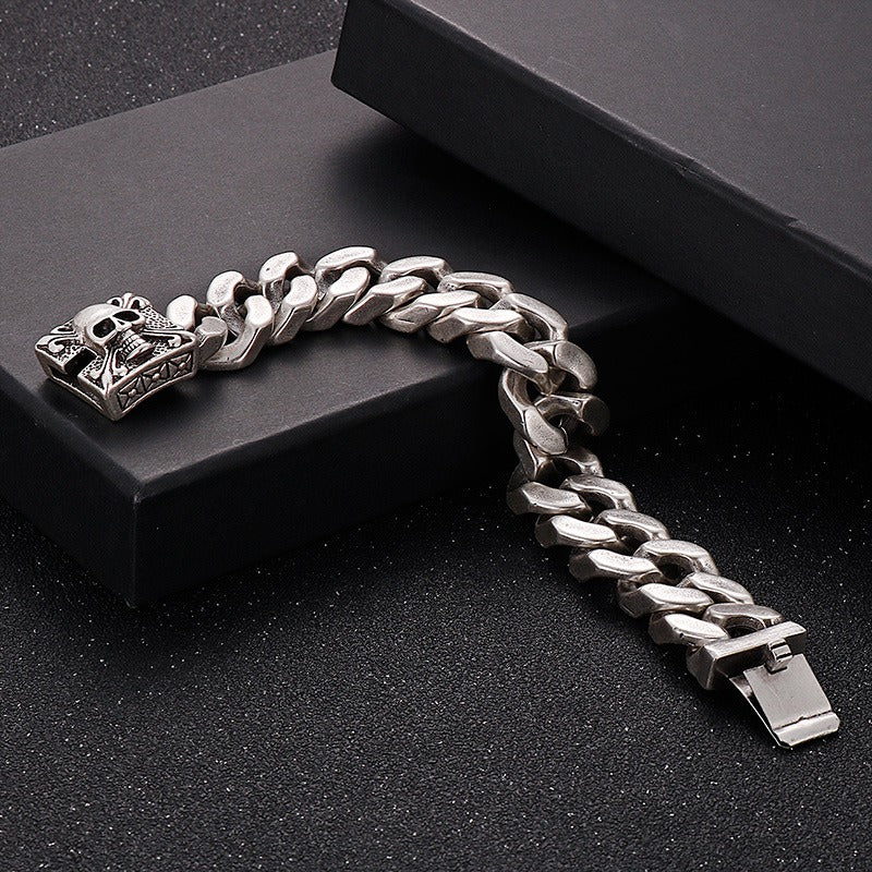 Kemstone Titanium Steel Skull Cuban Chain Bracelet – Bold Streetwear Men’s Accessory KB69725-BD