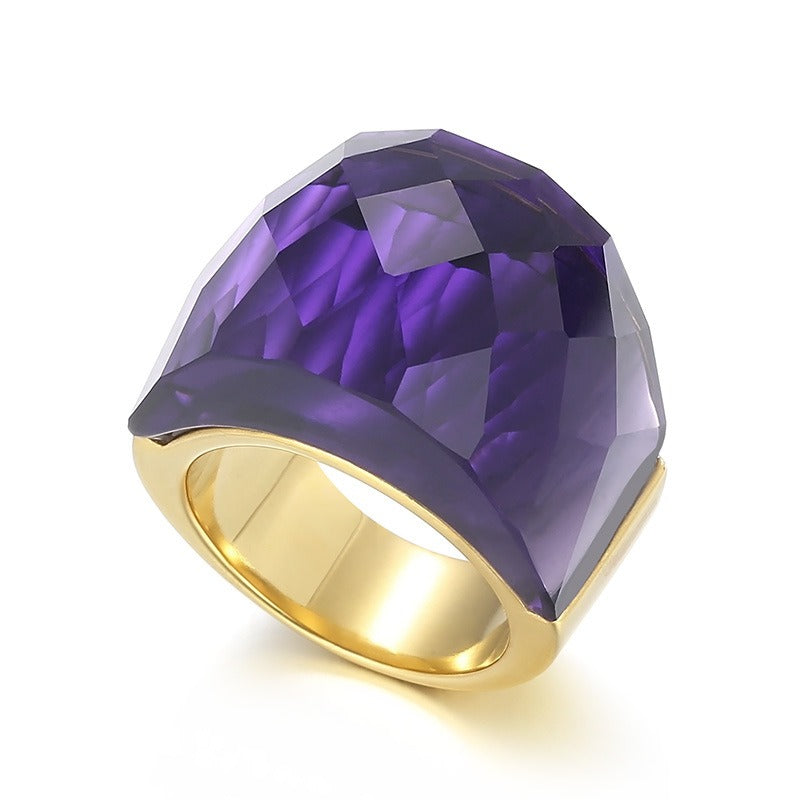 Anillo de oro de 18 quilates con baño electrolítico al vacío de Kemstone y cristal multicolor, diseño de estética simplificada KR31887-K