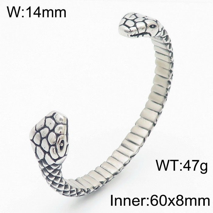 Kemstone Men’s Snake Cuff Bracelet Collection – Punk Norse Stainless Steel Open Bangle Gothic Streetwear KB139904