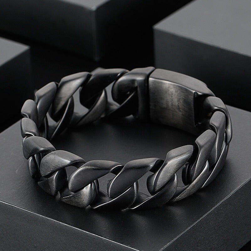 Kemstone Matte Titanium Steel Cuban Link Bracelet – Rugged Minimalist Chain for Men’s Urban & Gothic Style KB162789