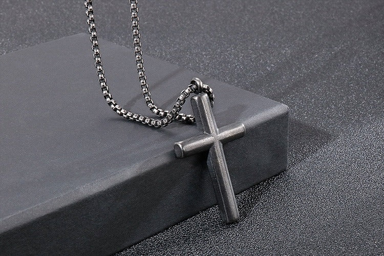 Kemstone Classic Titanium Steel Cross Necklace – Polished Pendant for Couples KP55901-BD