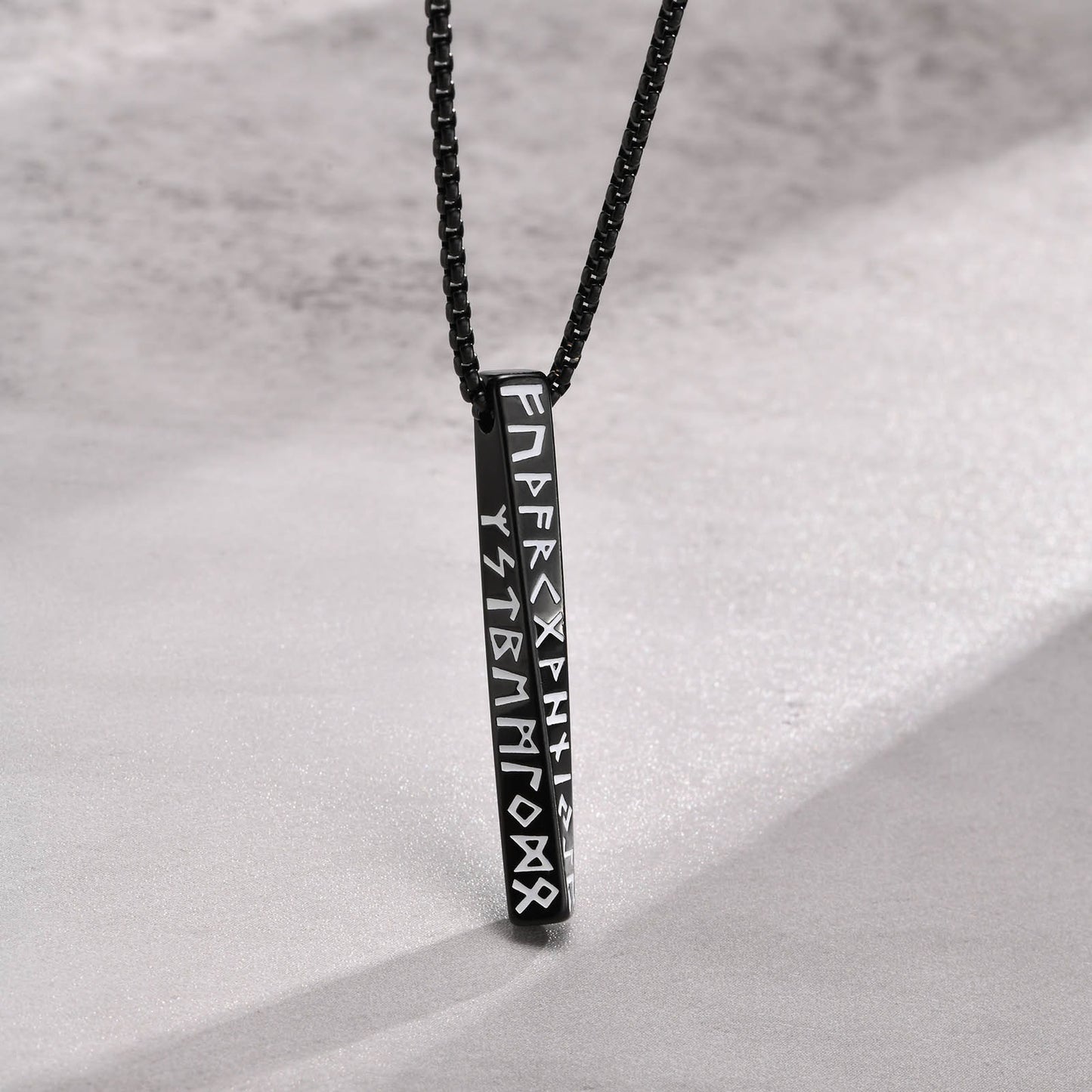 Kemstone Nordic Rune Bar Necklace – Stainless Steel Viking Pendant, Elder Futhark Engraving NC-1383