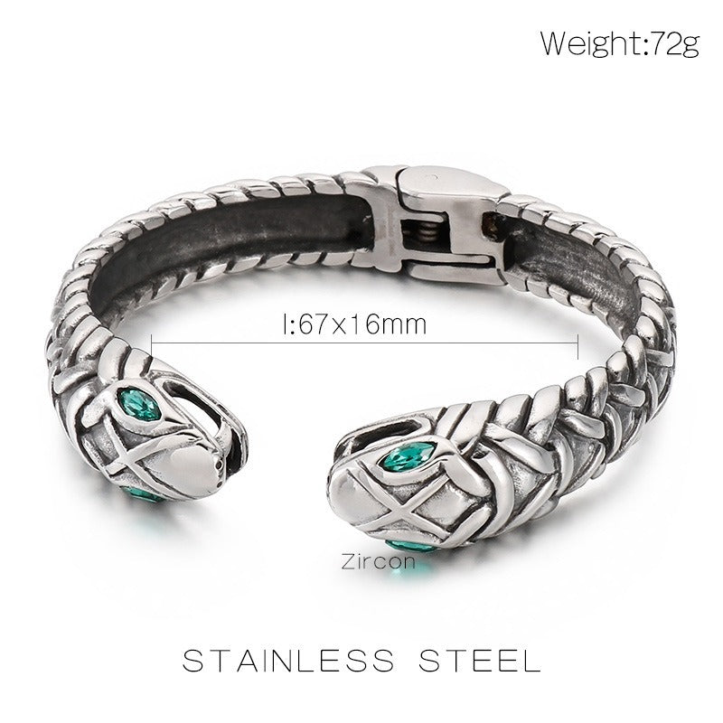 Kemstone Men’s Snake Cuff Bracelet Collection – Punk Norse Stainless Steel Open Bangle Gothic Streetwear KB139904