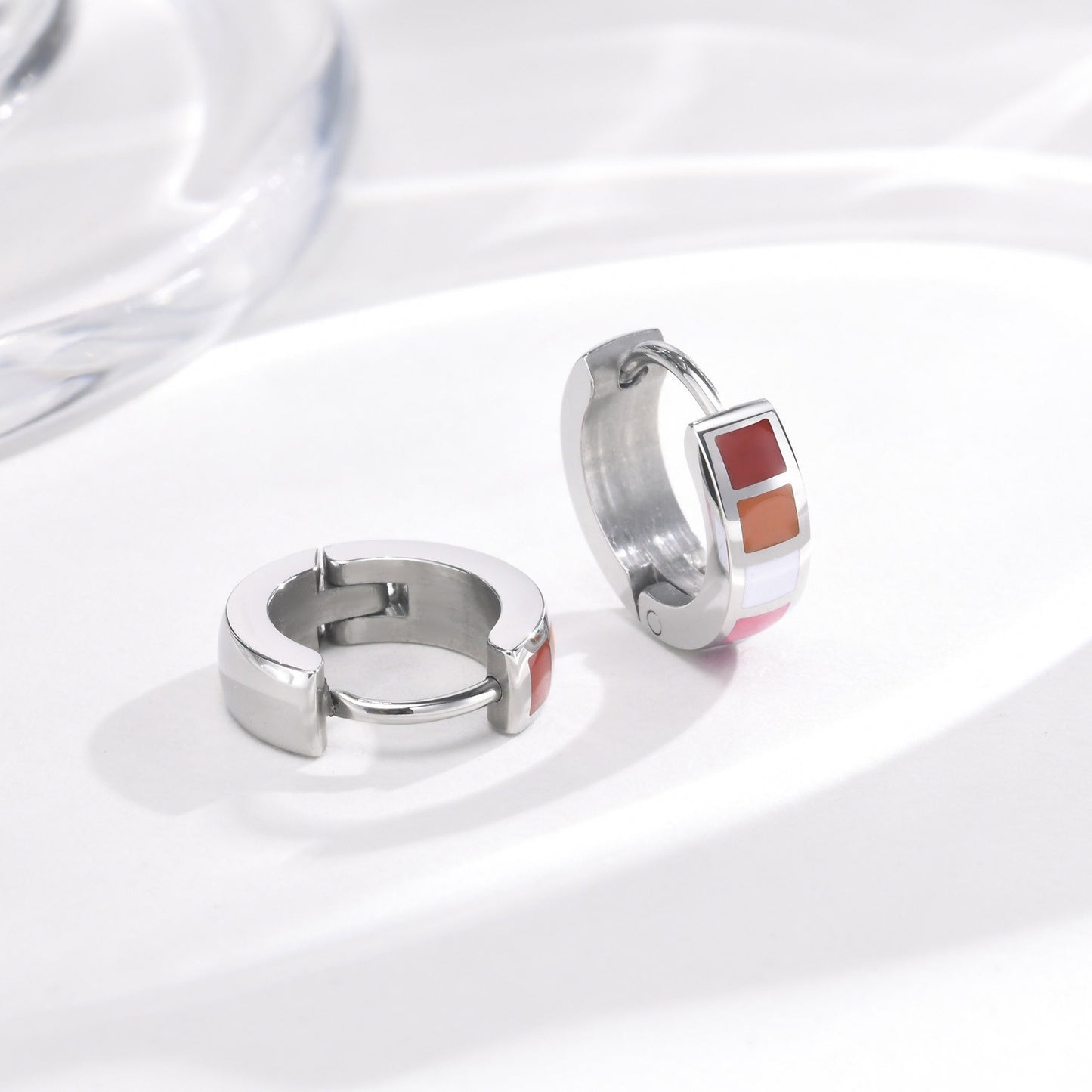 Kemstone Stainless Steel Color Block Hoop Earrings – 13mm Small Huggie Punk Street Style PE-014