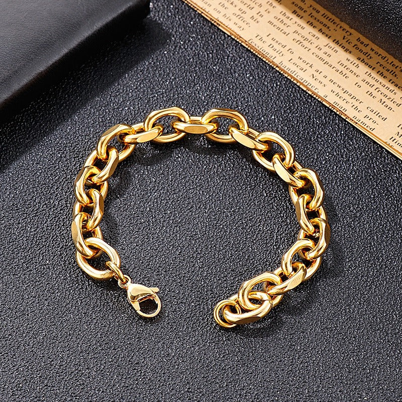 Kemstone Matte Stainless Steel O-Link Chain Set – Gothic Rock Choker & Bracelet for Men’s Urban Streetwear KS138454-Z