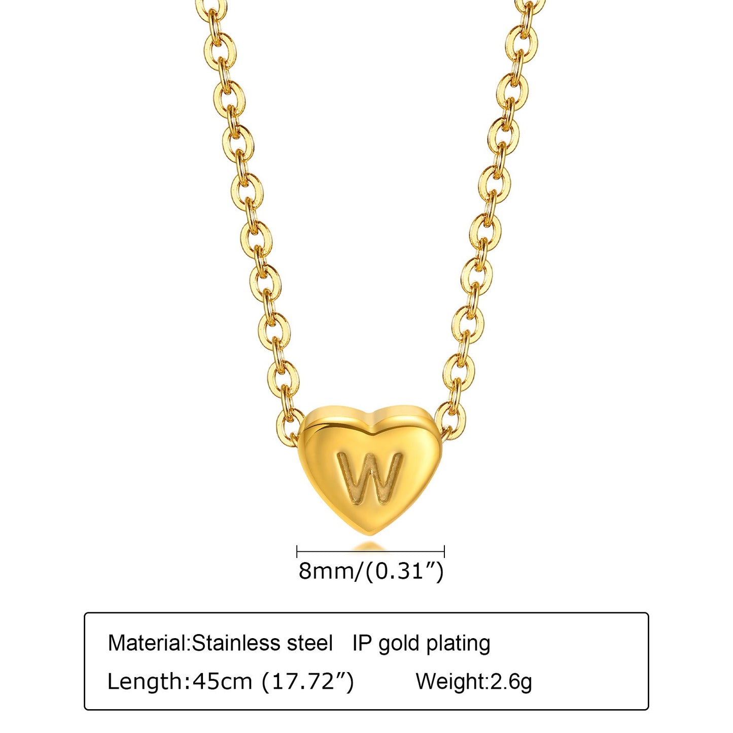 Collar de acero inoxidable Kemstone con letras de corazón - Colgante de amor con 26 letras del alfabeto PN-1670