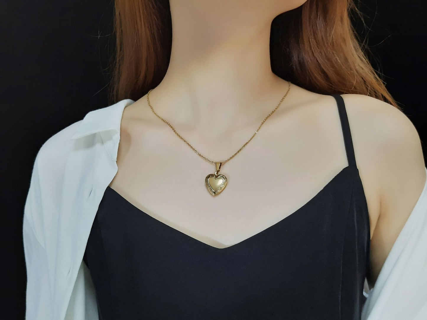 Colgante de corazón de acero inoxidable Kemstone con circonitas - Collar con dije que se abre para mujer PN-1364
