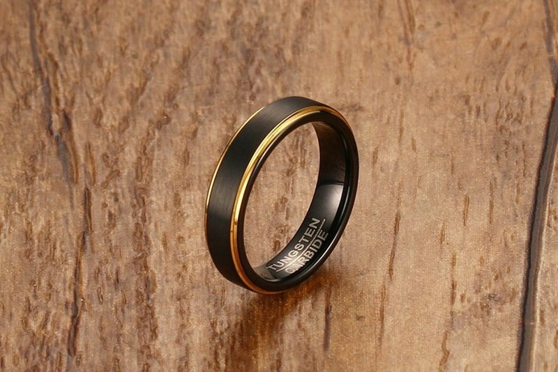 Kemstone Tungsten Steel Graduation Ring – 5mm Black & Gold Matte Finish Men's TCR-061