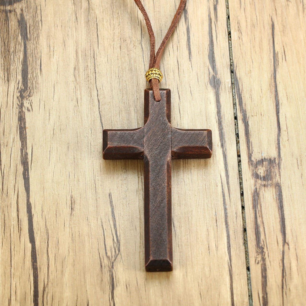 Kemston Wooden Cross Pendant Necklace for Men Adjustable Cord PN-1278