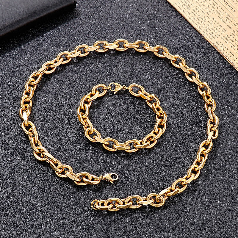 Kemstone Matte Stainless Steel O-Link Chain Set – Gothic Rock Choker & Bracelet for Men’s Urban Streetwear KS138454-Z