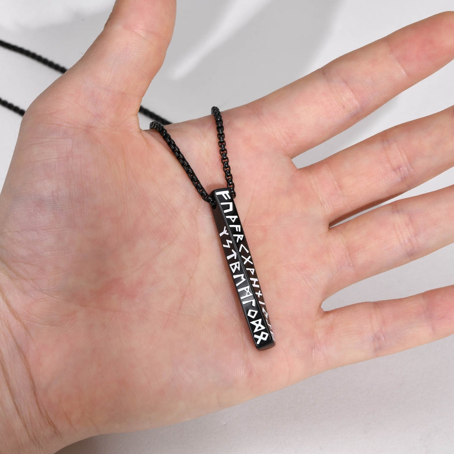 Kemstone Nordic Rune Bar Necklace – Stainless Steel Viking Pendant, Elder Futhark Engraving NC-1383