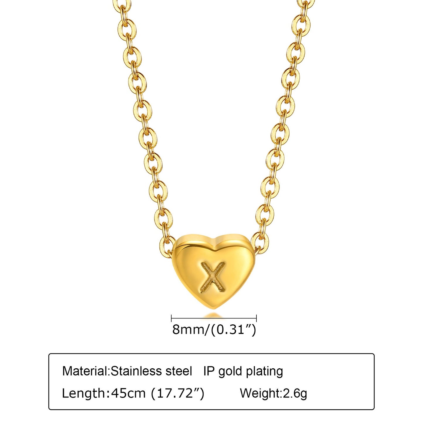 Collar de acero inoxidable Kemstone con letras de corazón - Colgante de amor con 26 letras del alfabeto PN-1670