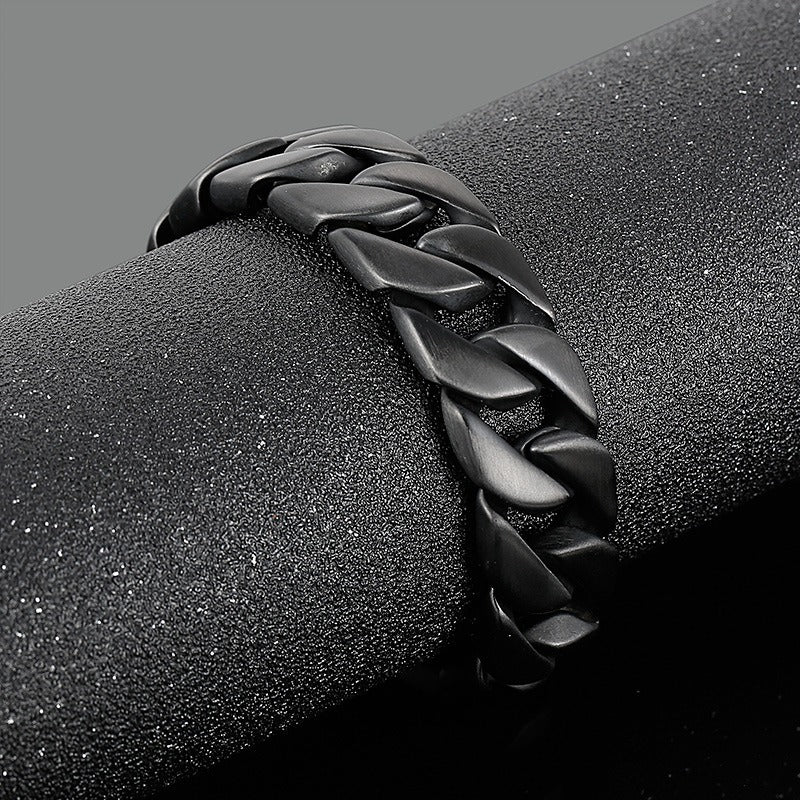 Kemstone Matte Titanium Steel Cuban Link Bracelet – Rugged Minimalist Chain for Men’s Urban & Gothic Style KB162789