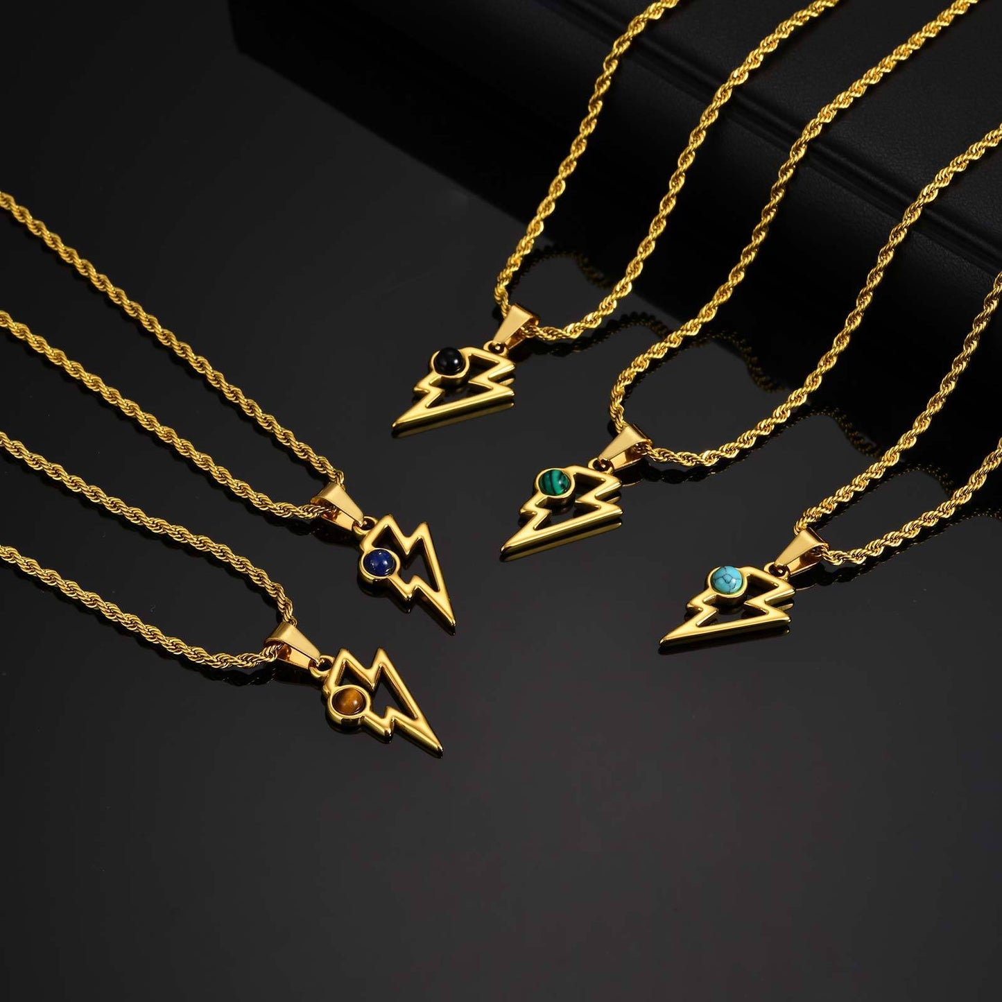 Kemstone Men’s Stainless Steel Lightning Pendant Necklace – Natural Stone Jewelry PN-2202