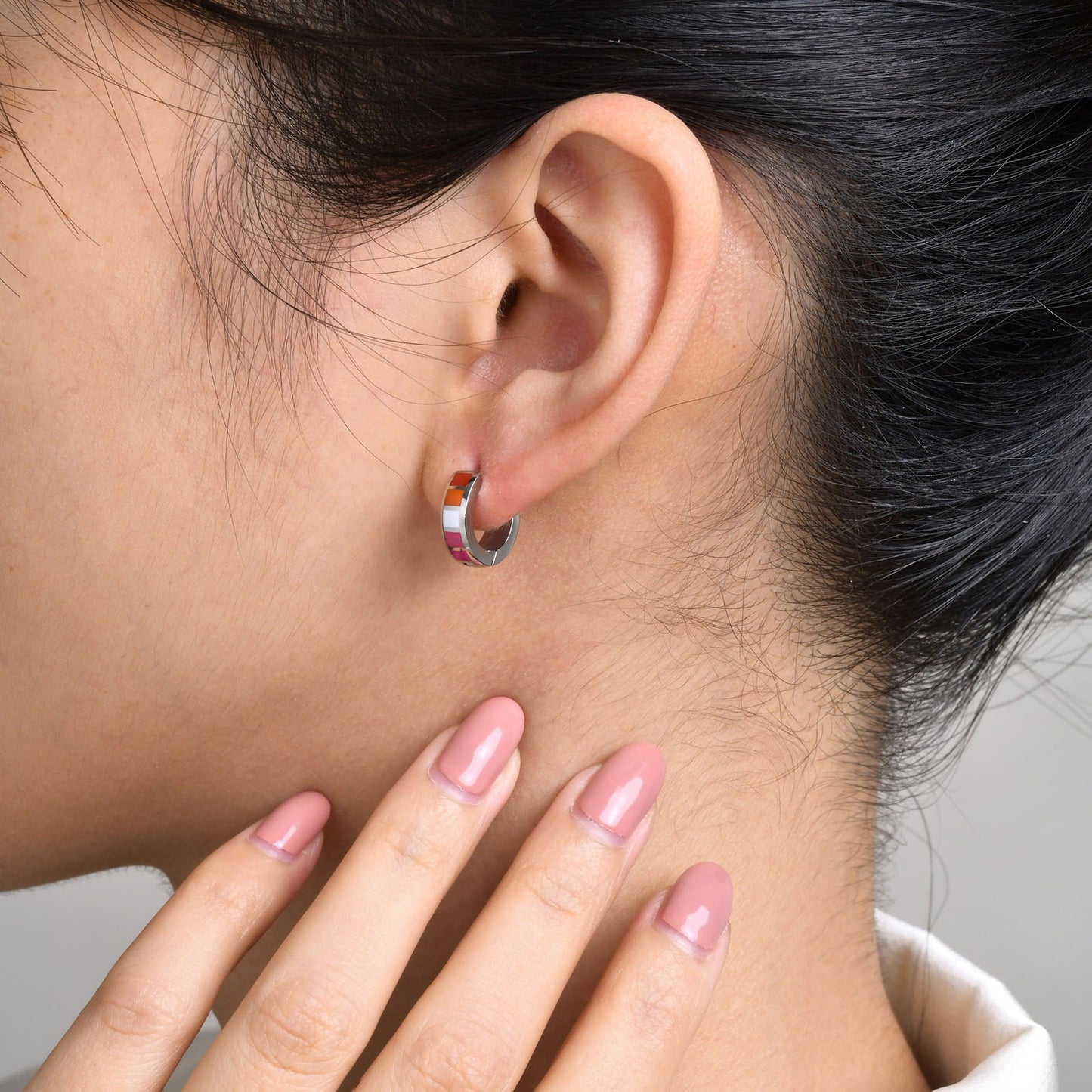 Kemstone Stainless Steel Color Block Hoop Earrings – 13mm Small Huggie Punk Street Style PE-014