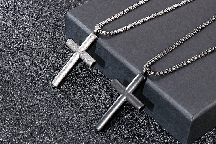 Kemstone Classic Titanium Steel Cross Necklace – Polished Pendant for Couples KP55901-BD