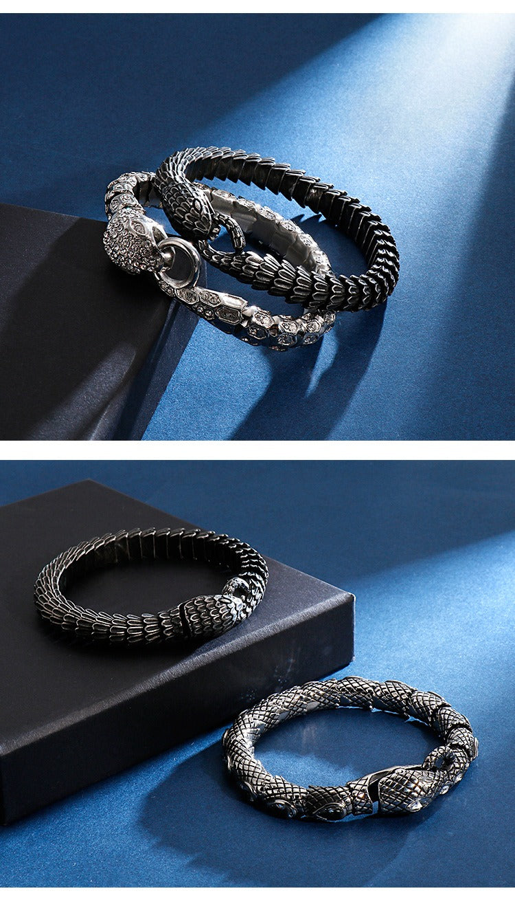 Gothic Snake Scale Chain Bracelet & Necklace – Vintage Titanium Steel Serpent Jewelry for Men KB126122