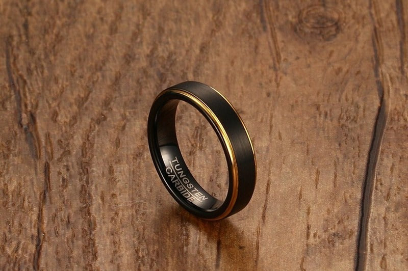 Kemstone Tungsten Steel Graduation Ring – 5mm Black & Gold Matte Finish Men's TCR-061