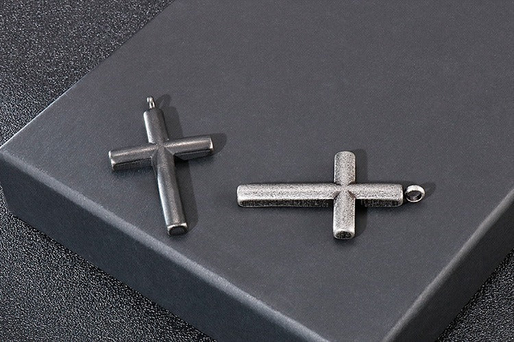 Kemstone Classic Titanium Steel Cross Necklace – Polished Pendant for Couples KP55901-BD