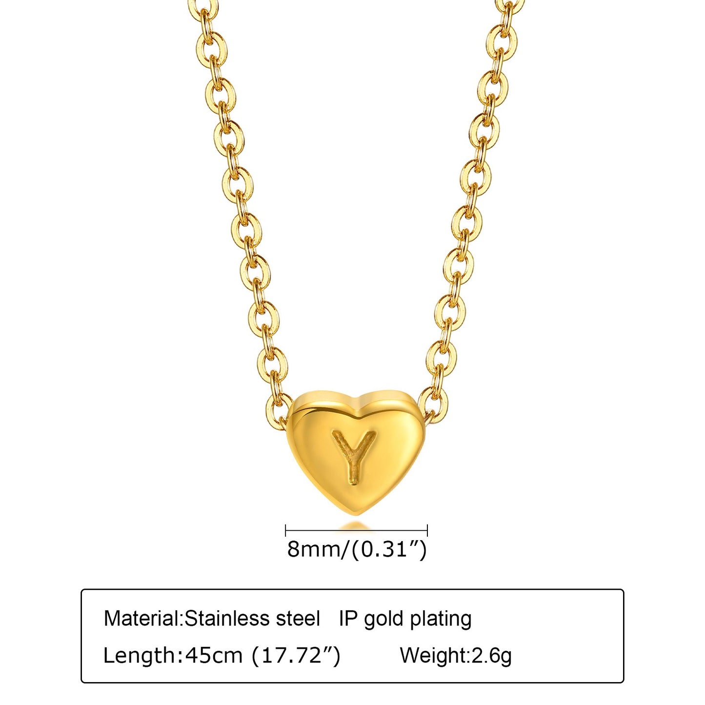 Collar de acero inoxidable Kemstone con letras de corazón - Colgante de amor con 26 letras del alfabeto PN-1670
