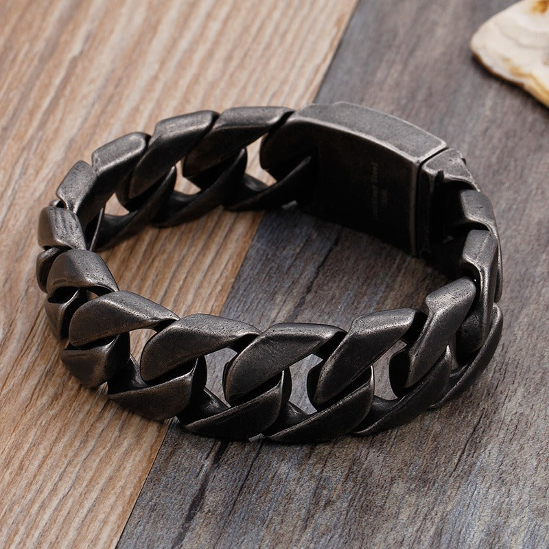 Kemstone Matte Titanium Steel Cuban Link Bracelet – Rugged Minimalist Chain for Men’s Urban & Gothic Style KB162789